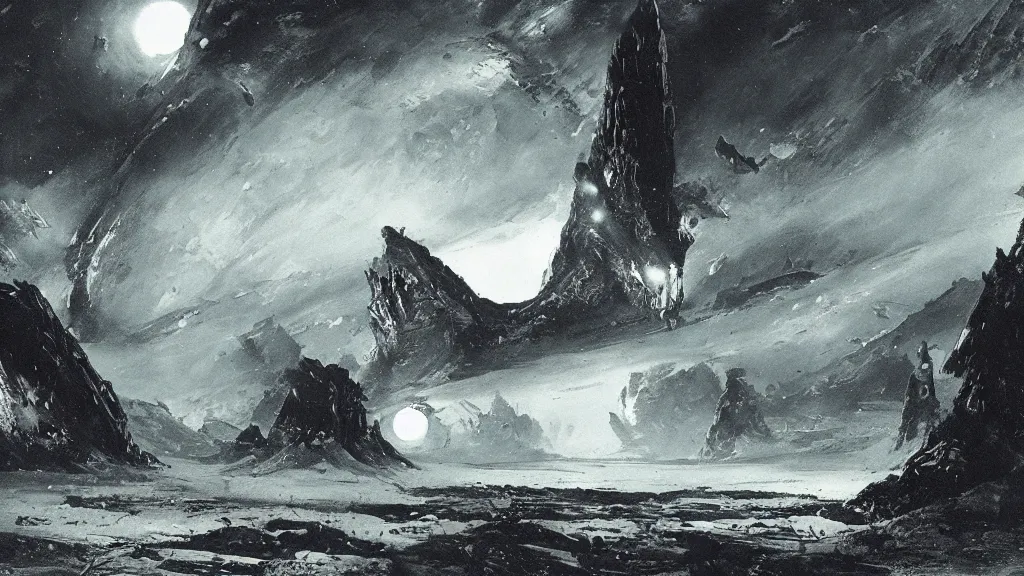 Image similar to a low gravity alien landscape illustrated by peder balke