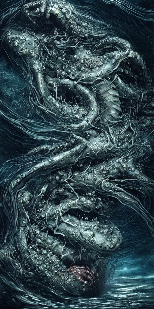 Image similar to Monster of the deep ocean, beautiful detailed intricate insanely detailed octane render, 8k artistic photography, photorealistic, chiaroscuro, by David Cronenberg, Raphael, Caravaggio