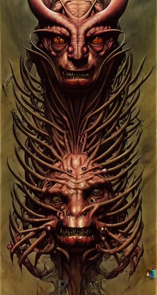 Prompt: portrait of the predator in the style of wayne barlowe, gustav moreau, peter mohrbacher, bussiere, roberto ferri, santiago caruso, luis ricardo falero, austin osman spare, boris vallejo, hajime sorayama, frazetta