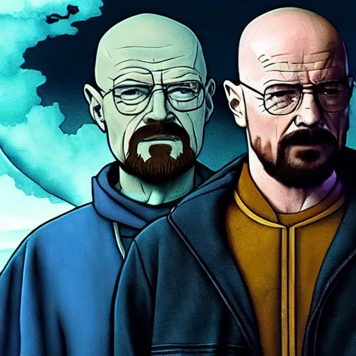 Prompt: Walter White and Jesse Pinkman in Avatar the Last Airbender life action movie, detailed