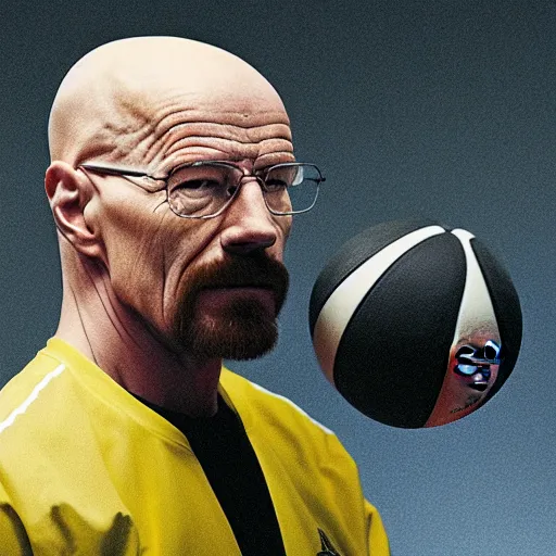 Image similar to walter white wearing adidas track suit and playing basketball