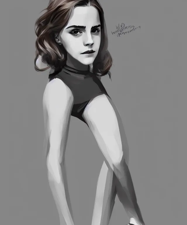 Image similar to emma watson pinup style full body portrait, pinup pose, standing up, elegant, digital painting, trends on artstation, concept art