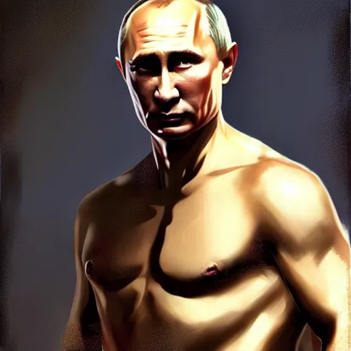 Prompt: vladimir putin as a greek god, by greg rutkowski