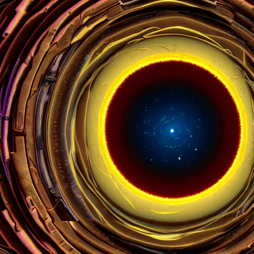 Prompt: Eye of the universe from outer wilds as seen through the window of the vessel