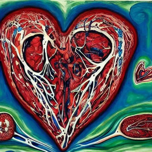 Image similar to anatomically correct! human heart, real heart, anatomic, painting by jackson pollock