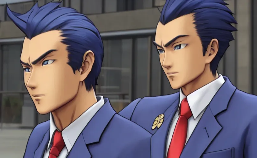 Prompt: Phoenix Wright from Capcom's Ace Attorney video game in real life, photorealistic, 8K, highly detailed