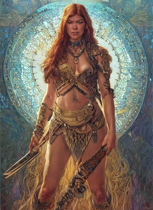 Image similar to Adrianne Palicki as a beautiful warrior woman, fantasy, intricate, elegant, highly detailed, centered, digital painting, artstation, concept art, smooth, sharp focus, illustration, art by artgerm and donato giancola and alphonse mucha