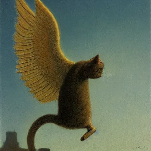 Prompt: a cat with wings an illustration by Michael Sowa