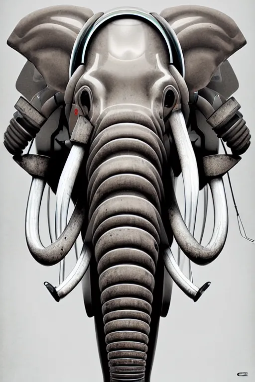 Prompt: a centered portrait of a robotic elephant headed biomechanical creature by clogtwo and subjekt zero