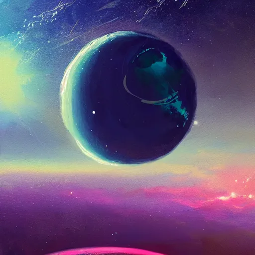 Image similar to a detailed painting of a marble like planet floating in space in a sea of colorful sea of stars, by alena aenami, petros afshar and greg rutkowski trending on artstation, deviantart, planet, clouds, earth, exoplanet, stars