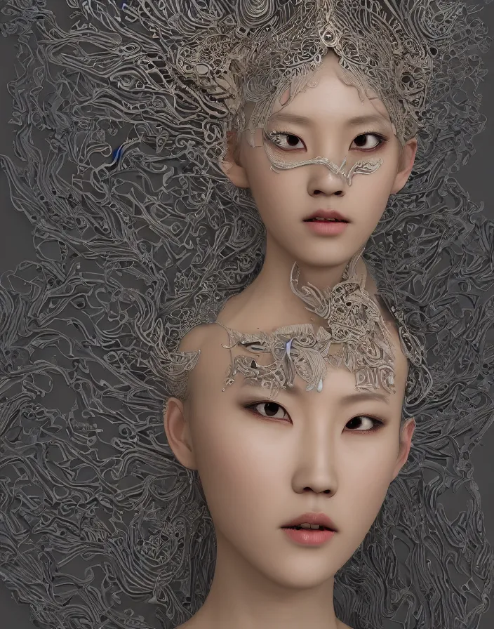 Prompt: 3 d goddess medium shot profile portrait. beautiful intricate highly detailed korean gumiho mask and traditional korean hanbok. stingray, magpie, stingray, magpie, bioluminescent, plasma, lava, ice, water, wind, creature, fog, artwork by tooth wu and wlop and beeple and greg rutkowski, 8 k trending on artstation,