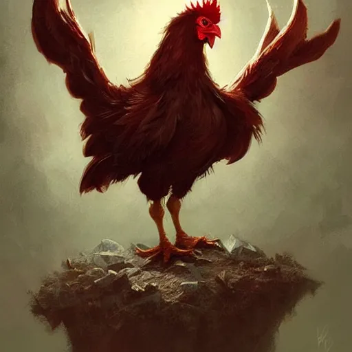 Prompt: the satanic chicken. cute. detailed digital art by greg rutkowski, thomas kinkade and keith parkinson, artstation, cgsociety, 8 k, hd