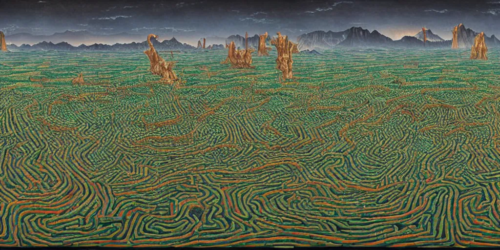 Image similar to the grand landscape of the endless maze, art by kotaro chiba