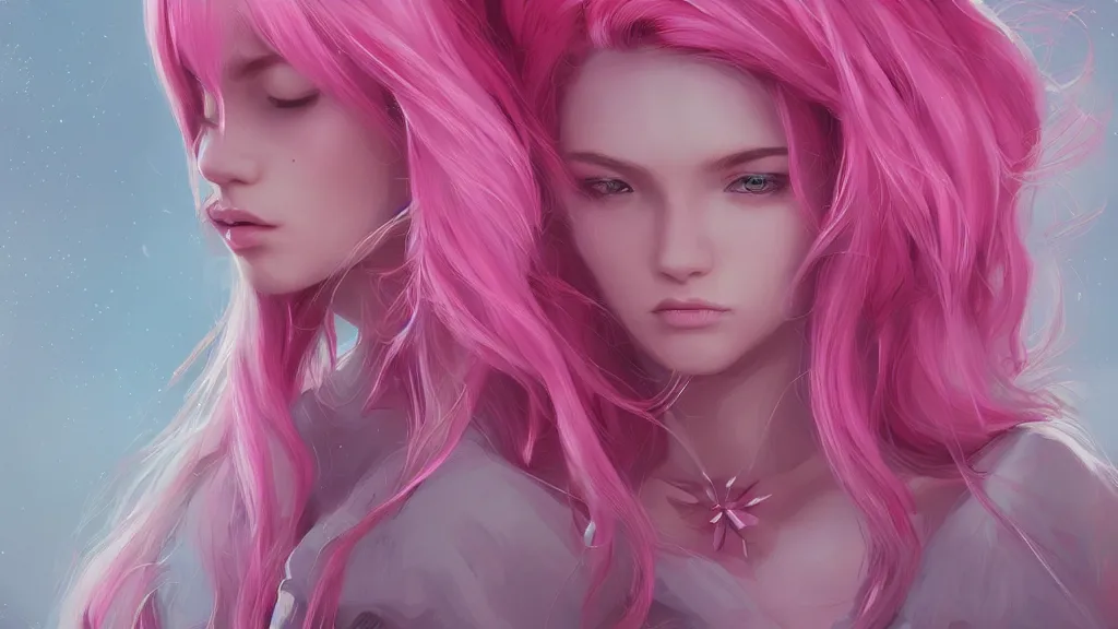 Image similar to teen girl, pink hair, gorgeous, amazing, elegant, intricate, highly detailed, digital painting, artstation, concept art, sharp focus, illustration, art by Ross tran