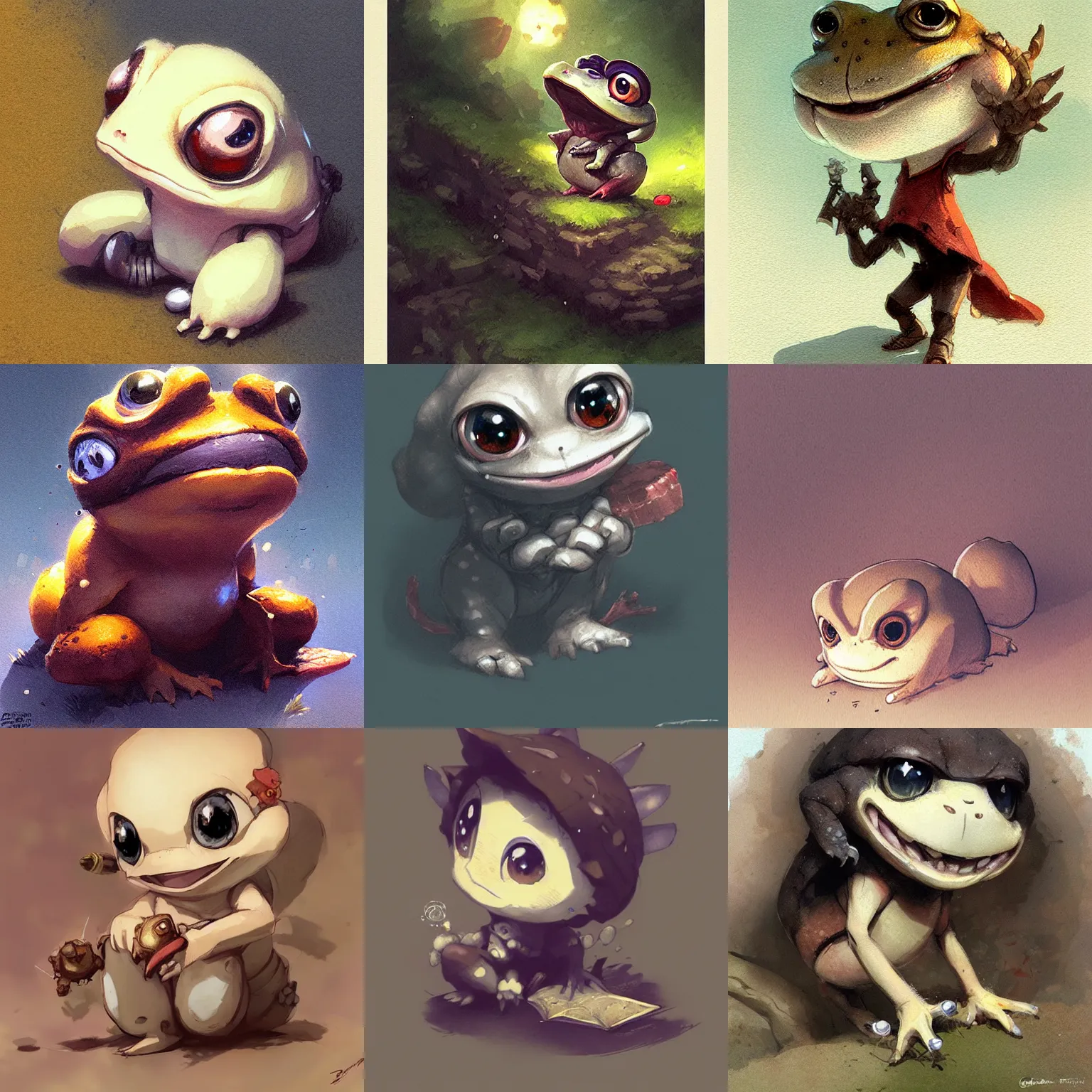 Prompt: cute anime antropomorphic chibi toad illustration by greg rutkowski