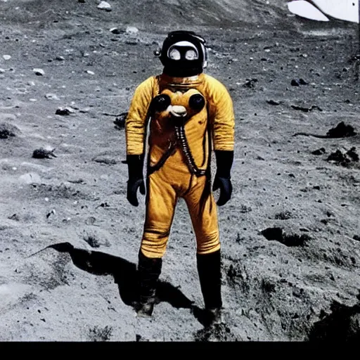 Prompt: photo of a diver wearing an old diving suit on the moon holding an electric guitar electric guitar electric guitar electric guitar. detailed. old diving suit photos. colorized. posing like a rockstar