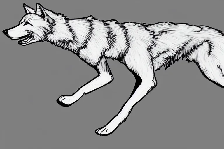 Image similar to digital art of a full-body outline of a running wolf, simple, no color, high quality, HD, 8K,