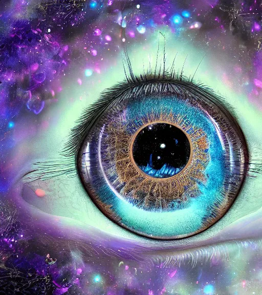 Prompt: ketamine dream of a universe in an eye, intricate, super detailed, 4K,