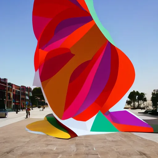 Image similar to ecstatic, unplanned by serge najjar futuresynth. a beautiful installation art of a large, colorful bird with a long, sweeping tail. the bird is surrounded by swirling lines & geometric shapes in a variety of colors