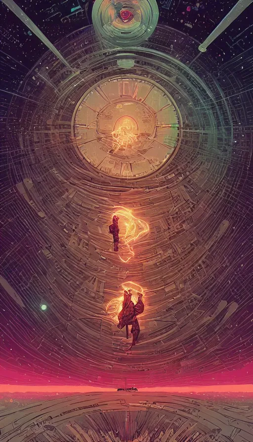 Prompt: the adventures of the cosmic time travellers travelling through starlit cloudscape, futurism, dan mumford, victo ngai, kilian eng, da vinci, josan gonzalez