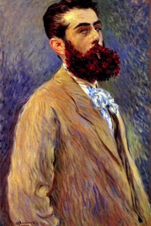 Prompt: attractive male, painting by claude monet, j. c. leyendecker