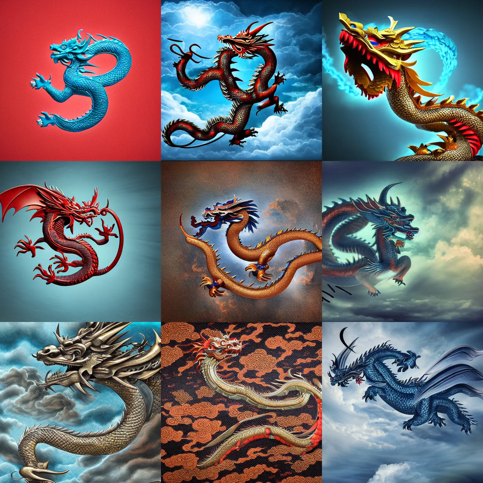 Prompt: chinese style dragon, auspicious cloud, lens zooming, super resolution, studio lighting, otcean render, sharp focus, detail part s
