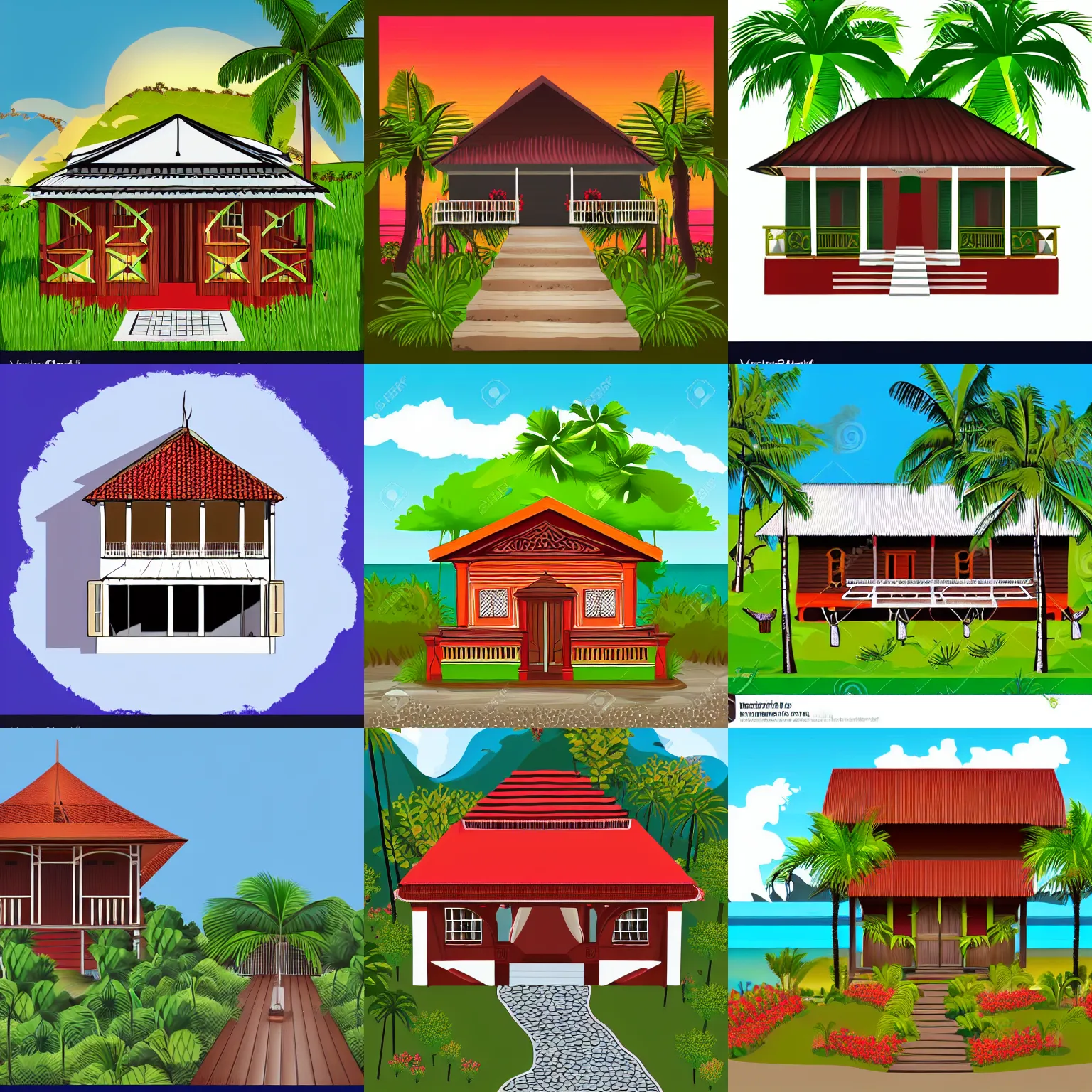 Prompt: traditional creole house from Reunion Island vector image,trending on artstation