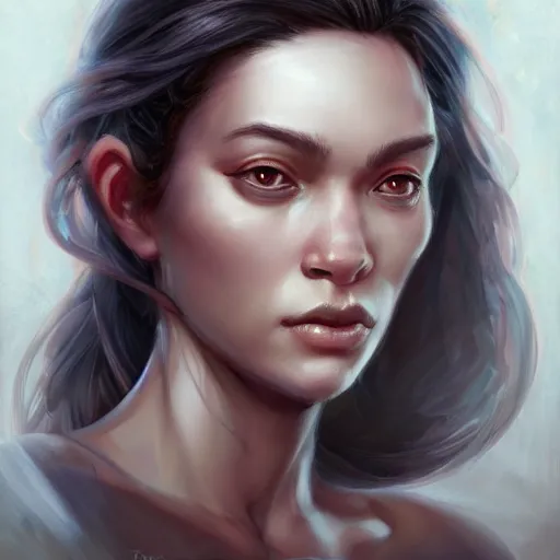 Image similar to beautiful, very strong, mixed race, female, middle aged, face, no makeup, scarred, head shot, fantasy, highly detailed, digital painting, artstation, concept art, smooth, sharp focus, illustration, art by jodie muir and brom
