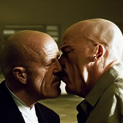 Image similar to Walter White kissing Mike Ehrmantraut