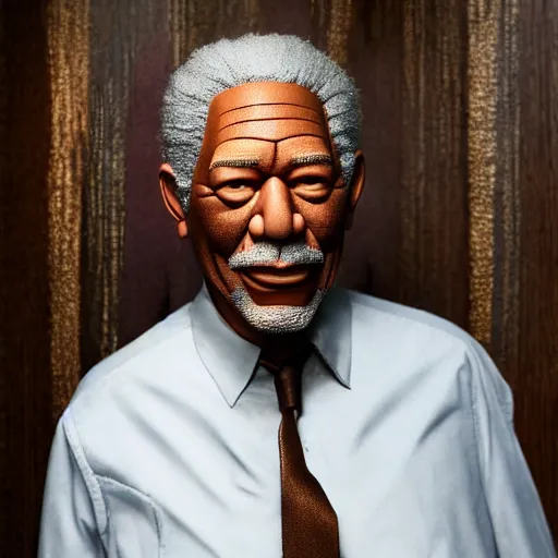 Image similar to animatronic Morgan Freeman, exposed mechanics, photo, Stan Winston studios, detailed, 4k