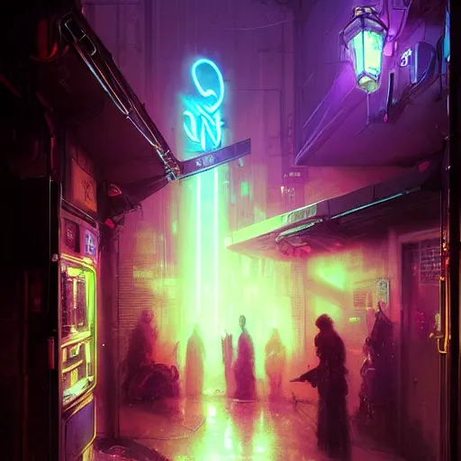 Image similar to a vending machine dimly neon lighting a dark alley, by greg rutkowski and gaston bussiere, dim purple and blue neon lighting, beautiful volumetric - lighting - style atmosphere, futuristic atmosphere, intricate, detailed, photorealistic imagery