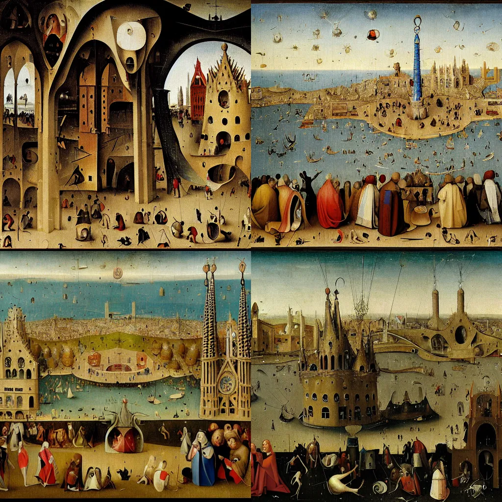 painting of Barcelona by Hieronymus Bosch Stable Diffusion