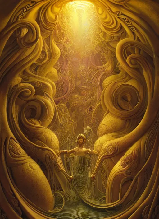 Image similar to roman emperor, wax art nouveau swirls, in the style of tomasz alen kopera and fenghua zhong and peter mohrbacher, mystical colors, rim light, beautiful lighting, 8 k, stunning scene, raytracing, octane render, trending on artstation