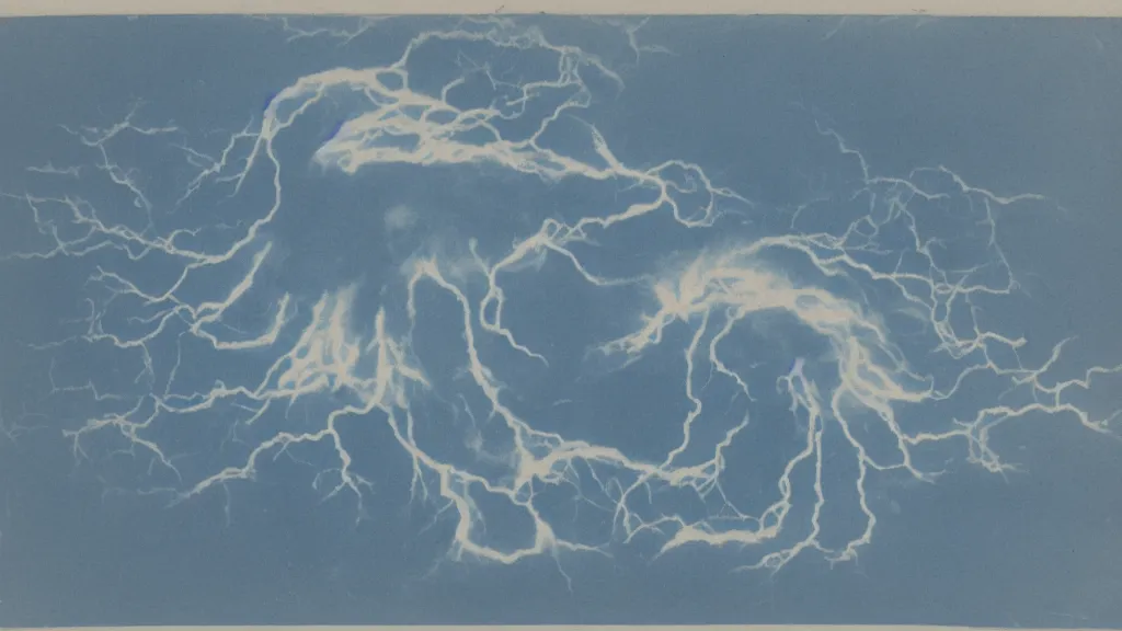 Prompt: cyanotype programmable thunderhead apparition