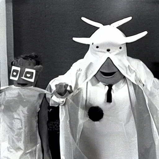 Image similar to Still from a children's television show about people dressed as nostrils, 1980