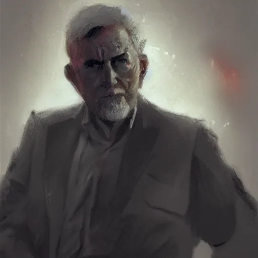 Prompt: A old comunist man, artwork by Craig Mullins, portrait, black background, candle lights, trending on artstation, cinematic