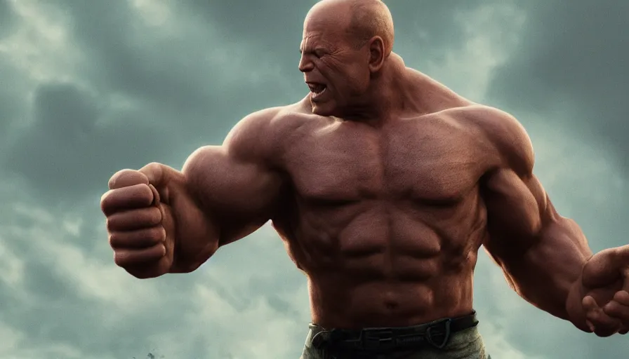 Image similar to bruce willis is hulk, hyperdetailed, artstation, cgsociety, 8 k