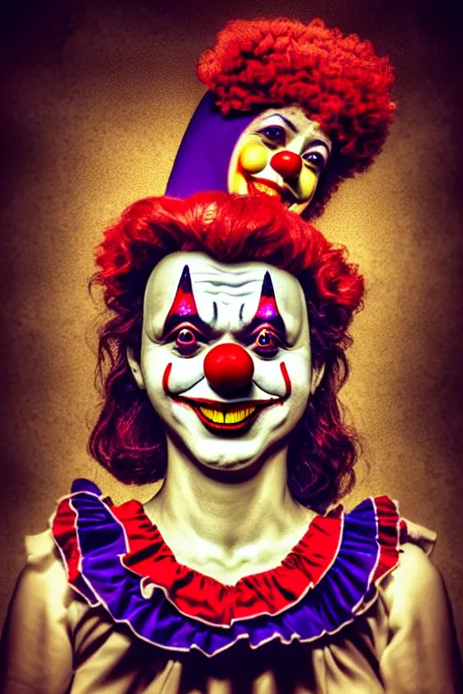 Prompt: my teacher as clown - composition : dynamic lighting, depth details, intricate, asymmetric, proportion, highly quality, balance, unity, extremely highly detailed. by bambang nurdianshyah ( face details and background ) garis edelweiss ( lighting ) roby dwi antono ( character and big details ) kira ayn varszegi ( small details )