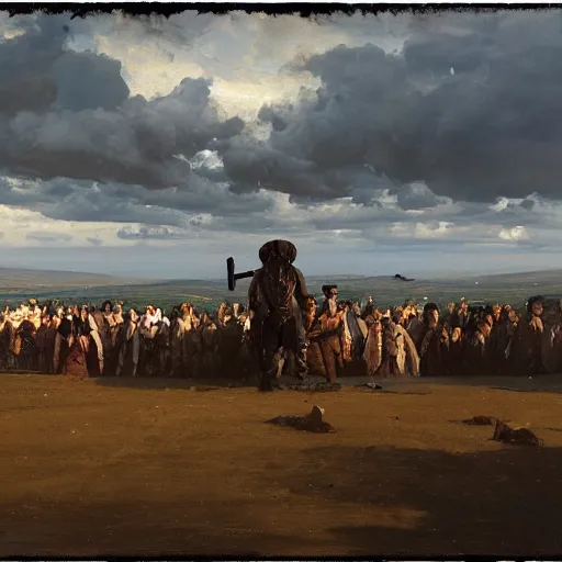 Image similar to The arms of god and death, wide shot, epic scale, photorealistic, muted colors, long shadows, split image, by Ilya Repin Greg Rutkowski Asher Duran