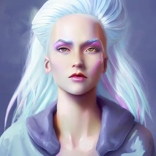 Image similar to a girl with lush white hair, unicorn horn, rim light, fresh colors, gradients, highly detailed, digital illustration, concept art, smooth, sharp focus, pleasing aesthetics, alexander wells