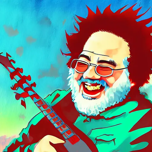 Prompt: jerry garcia anime. deviantart, artstation