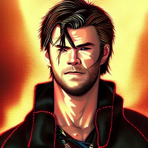 Image similar to Chris Hemsworth in an anime portrait style, intricate, detailed, photorealistic, trending on artstation, studio lighting, 4k, 8k