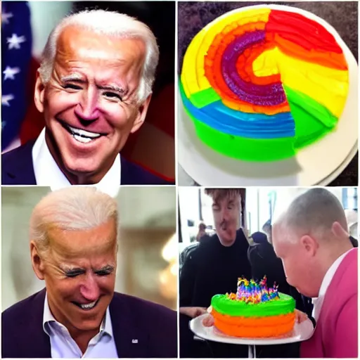 Image similar to obese joe biden eating rainbowcake