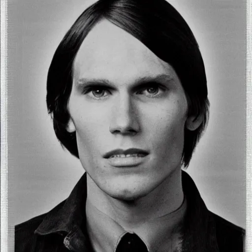 Image similar to A photograph portrait of Jerma985 with short-medium length hair a combover wearing early 1970s menswear in the early 1970s, taken in the early 1970s, grainy, taken on a 1970s Polaroid Camera, realistic, hyperrealistic, very realistic, highly detailed, very detailed, extremely detailed, detailed, digital art, trending on artstation, colorized photo