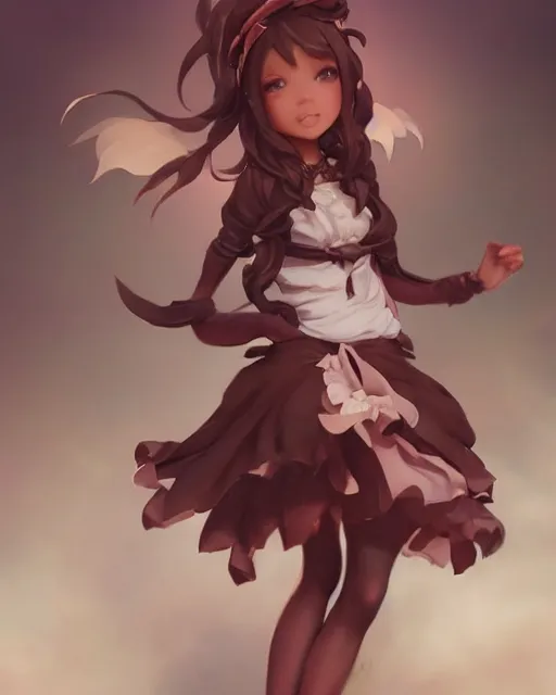 Image similar to a ( girl as personification of chocolate cupcake ), fantasy bakery, digital art by krenz cushart, laurie greasly, wlop, artgerm, intricate, ( highly detailed figure ), sharp focus, smooth, epic composition, joyful, unreal engine