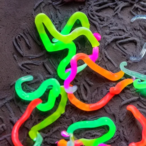 Image similar to corpse grave with neon gummy worms