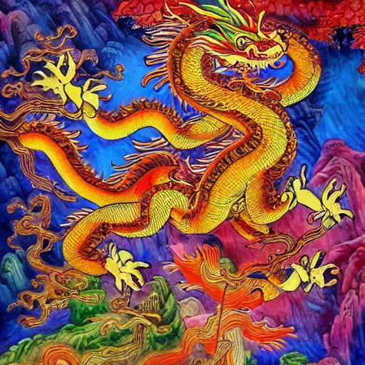 Prompt: beautiful chinese dragon detailed painting in the style of josephine wall 4 k
