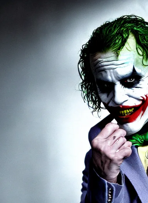 Image similar to WHY SO SERIOUS? Heath Ledger as the Joker, movie still, sharp, highly detailed, hollywood movie