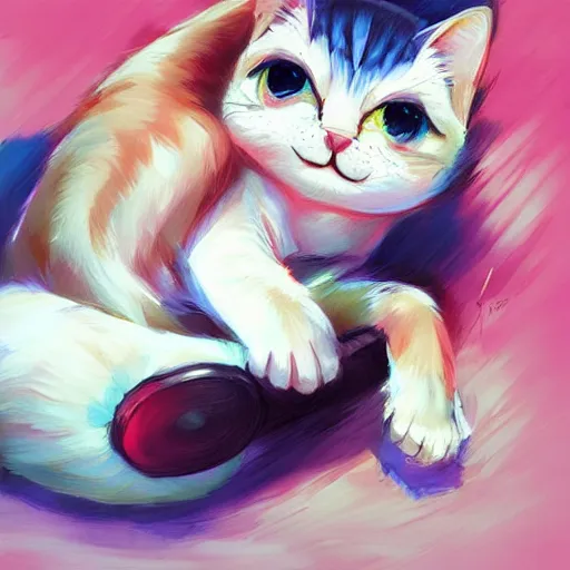 Prompt: Kawaii Cat in the style of stefan kostic, art by artgerm