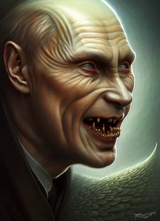 Prompt: putin as an devil, aesthetic, fine art, intricate, elegant, highly detailed, realistic hair, centered, digital painting, art station, conceptual art, soft, sharp focus, illustration, artwork, artgerm, tomasz alen kopera, peter mohrbacher, donato giancola, wlop, boris vallejo